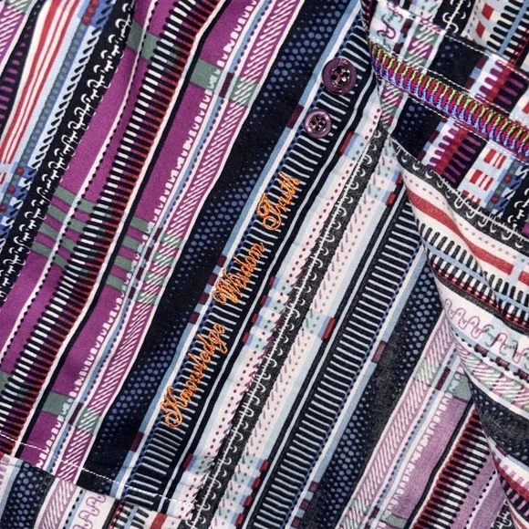 Robert Graham Embroidered All Over Print Button Up Long Sleeve Striped Shirt L - Picture 5 of 6